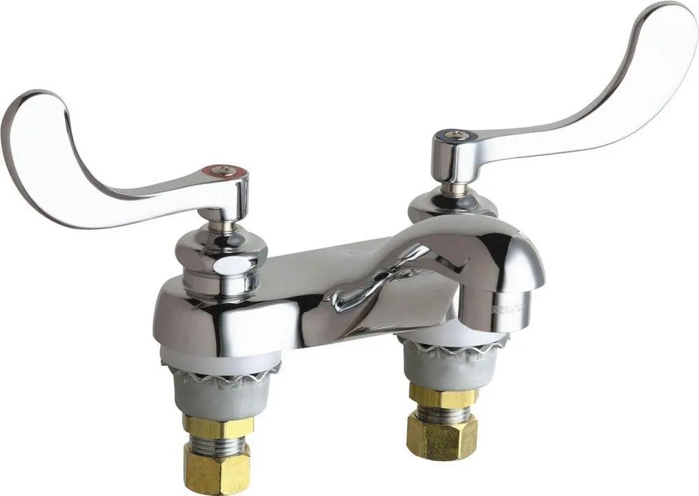 Chicago Faucets 802-V317E66ABCP Two Handle Centerset Bathroom Sink Faucet in Polished Chrome