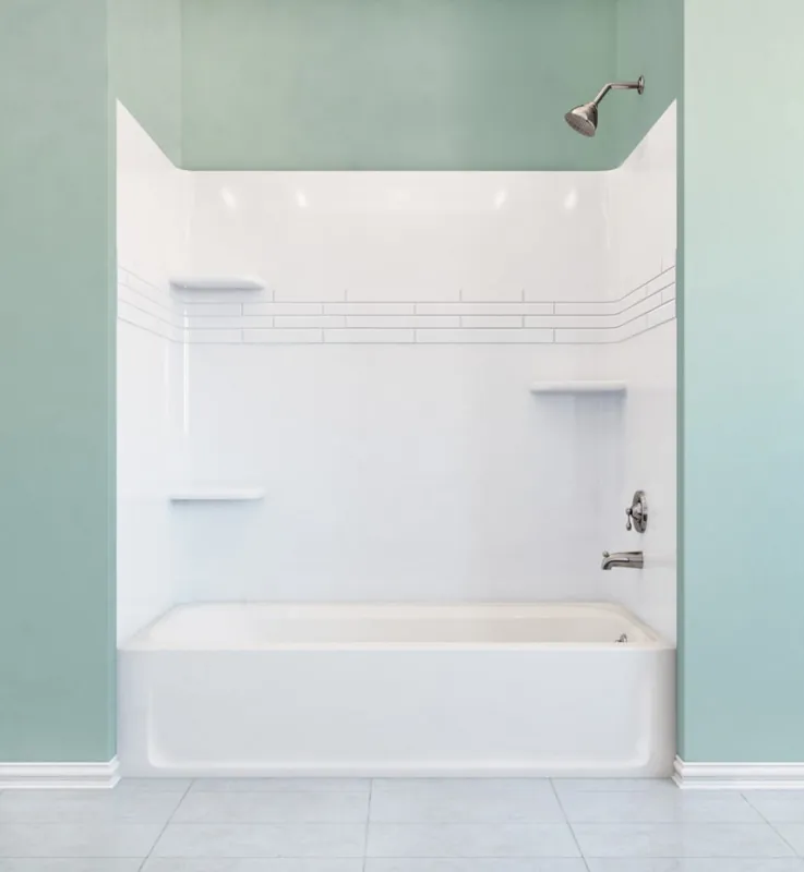 E L Mustee & Sons Inc 680-32WHT Topaz Tile Bathtub Wall White Fiberglass Fits 32 x 60 Bathtub