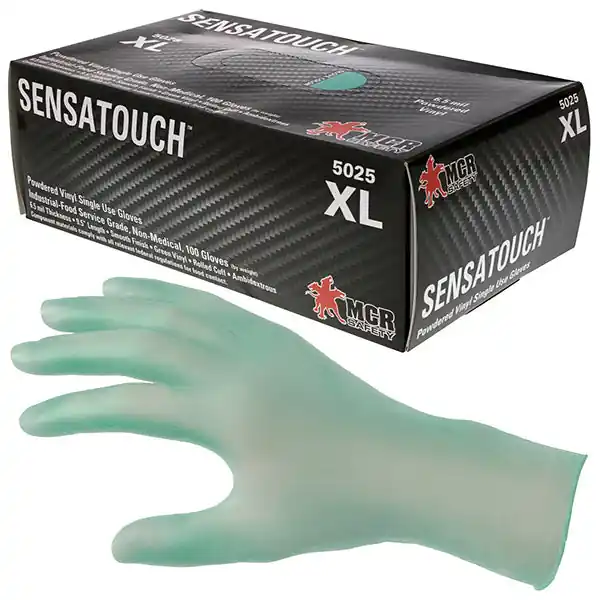 MCR 5025XL SensaGuard Disposable Gloves - X-Large Size, PVC, Powdered, 6.5 mil Thickness