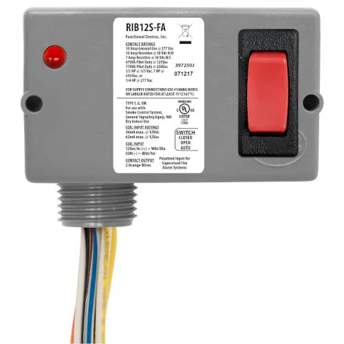 Functional Devices RIB12S-FA Enclosed Polarized Alarm Relay 10 Amp SPST Override w/ 12 Vac/dc Coil