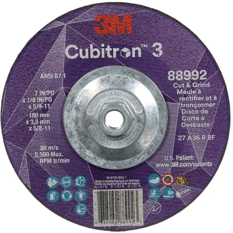 3M 7100313195 Cubitron 3 Cut and Grind Wheel 36+ Grit, 7 x 1/8 x 5/8-11