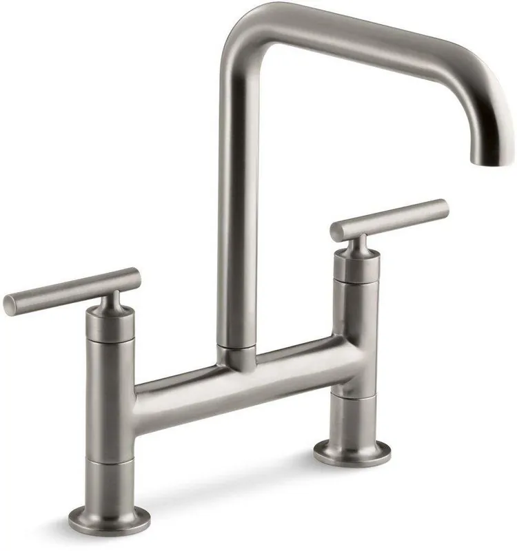 KOHLER 7547-4-VS Purist Two Handle Bridge Kitchen Faucet in Vibrant Stainless