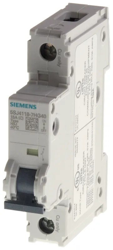 Siemens 5SJ4118-7HG40 1-Pole 240 VAC 15 Amp Miniature Circuit Breaker