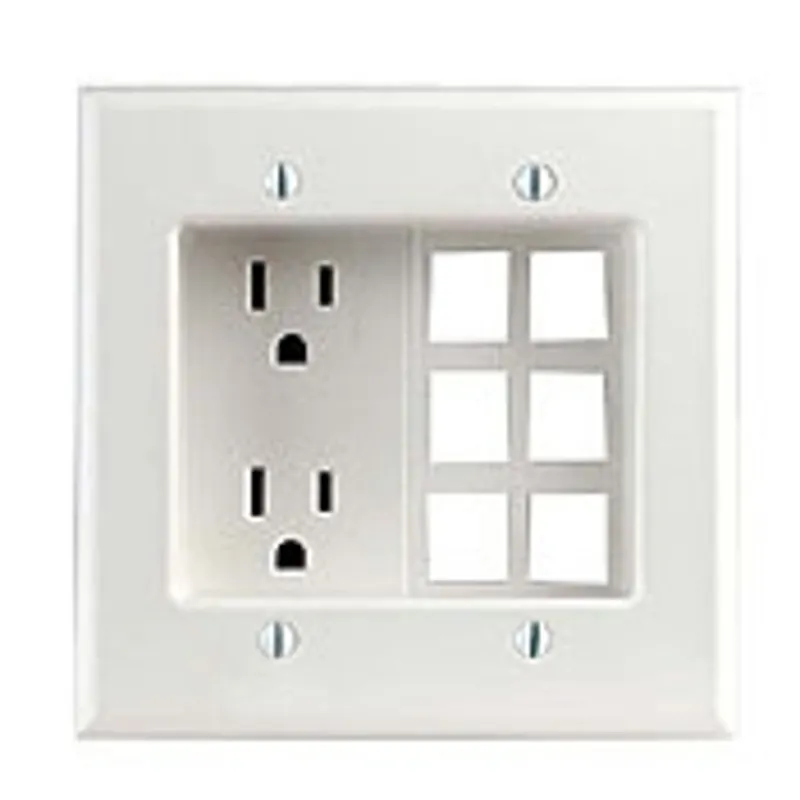 Leviton 690-T 15 Amp 2 Gang Recessed Device with Duplex Receptacle and QuickPort Plate
