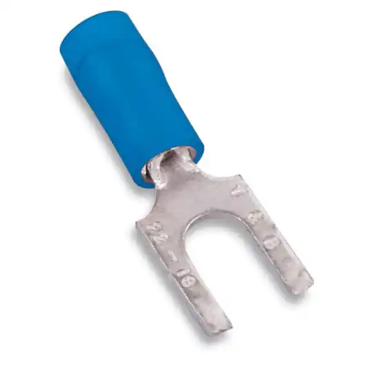 ABB RB14-8FS 18 to 14 AWG #8 Stud Blue Electrotinned Copper Nylon Insulated Fork Terminal Lug