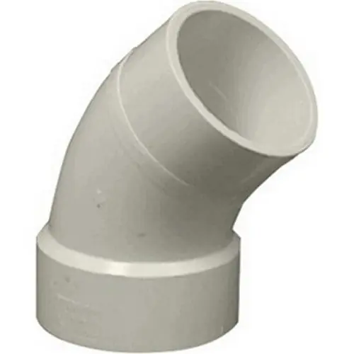 Normandy Products Company V-604 4 inch 45 Deg SDR 35 D-3034 PVC Sewer Street Elbow, Hub x Spigot