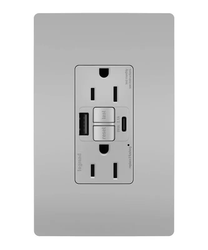 Legrand 1597TRUSBACGRY P&S 1597TRUSBACGRY SELF-TEST GFCI R 15A W/ USB AC GRY