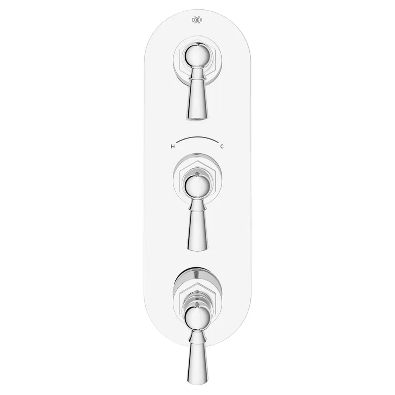 DXV D35155537.100 Oak Hill 3-Handle Thermostatic Valve Trim Only with Lever Handles in Polished Chrome