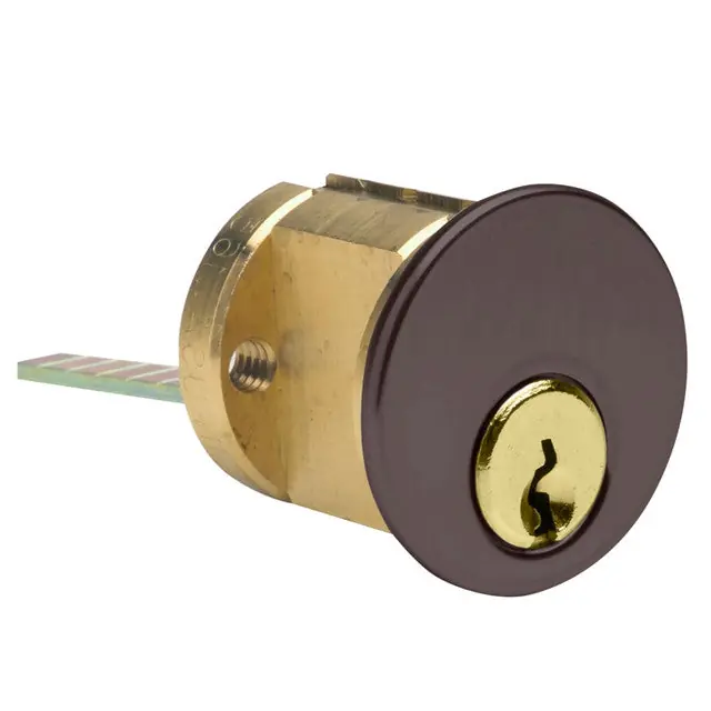 KABA ILCO CORP 7075SC10-46-KD Rim Cylinder Lock, 5-Pin, Schlage C Keyway, Keyed Different, 2-3/8 Long Standard Tailpiece, Duracolor Brown Aluminum, With Trim Ring/Mounting Plate/Break Off Screw/Cap, For Door