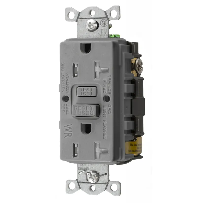 Hubbell Wiring Device-Kellems GFTWRST20GY 20 Amp 125 Volt 2-Pole 3-Wire NEMA 5-20R Gray GFCI Receptacle