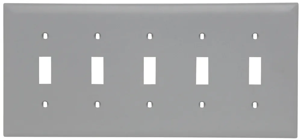 Pass & Seymour TP5GRY 5Gang Wall Plate, Toggle Switch, Nylon, Standard - Gray