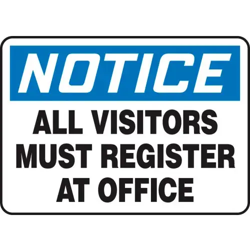 Accuform MADM893VP Notice Sign, All Visitors Must Register At The Office, 14 W x 10 H, Plastic