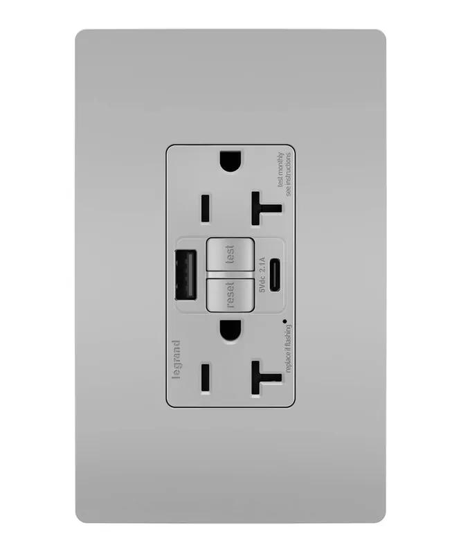 Legrand 2097TRUSBACGRY P&S 2097TRUSBACGRY SELF-TEST GFCI R 20A USB AC GRY