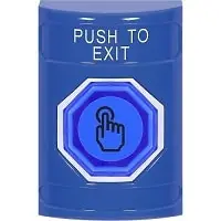 Safety Technology International SS2407PX-EN STI Indoor Outdoor Weather Resistant Stopper Station, No Cover Illuminated PUSH to EXIT Label Blue