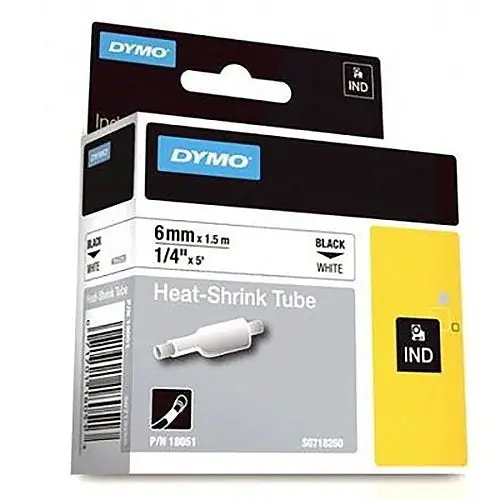 DYMO 18051 Rhino Heat Shrink Tube Label White (6mm) Black Text