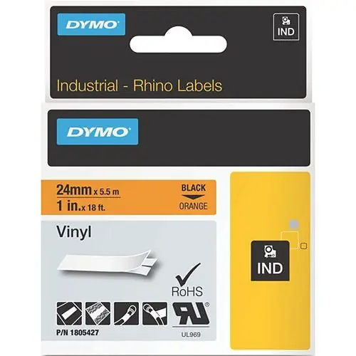 DYMO 1805427 Rhino Orange Vinyl Tape 24mm Black on Orange Color Coded Label