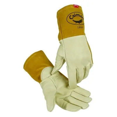 Caiman 1869-M Cow Grain Unlined Welding Gloves Medium Gold 4 in Gauntlet Cuff
