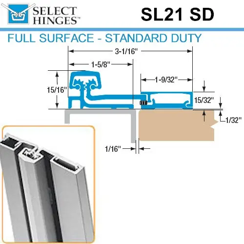 SELECT PRODUCTS LIMITED SL21BRSD83SDTF Door Hinge, Geared, Full Surface, Standard Duty, Door Leaf, Tamper-Resistant, Swing Clear, 83 Length, 1-3/8 to 1-3/4 Door