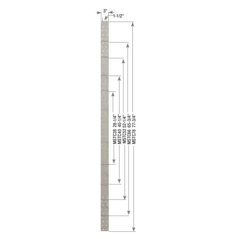 USP UMSTC40 MSTC Series 40-1/4 x 3 16 ga G90 Galvanized Steel Straight Strap Tie