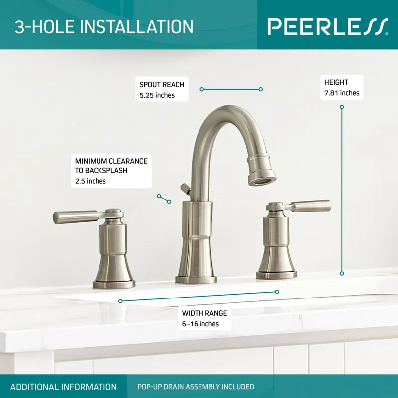 Peerless Faucet P3523LF-BN Westchester Two-Handle Widespread Bathroom Faucet in Brushed Nickel