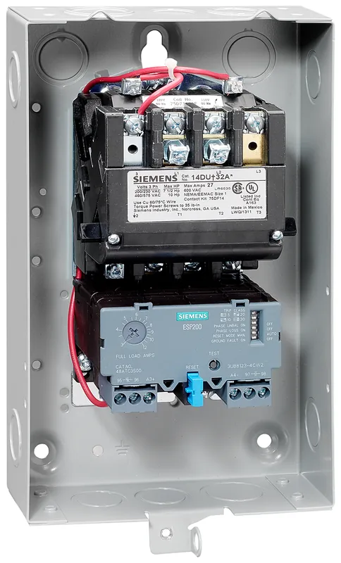 Siemens 14DUD32BC 240/440 to 480 VAC 5.5 to 22 Amp 10 Hp 3-Phase 3-Pole Size 1 Non-Reversing NEMA Motor Starter