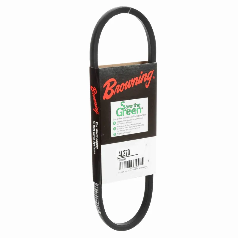 Browning 1094341 Non-Cogged Fractional Horsepower Belt, 4L Section, 1/2 in W Top, 27 in L Outside, 5/16 in THK