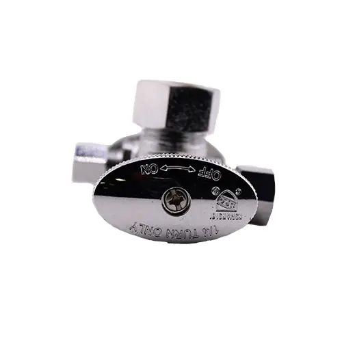 Nabco 980592LF 5/8 inch x 3/8 inch x 1/4 inch PEX x Compression x Compression 2 Handle Lead Free Dual Stop Imported Angle Stop