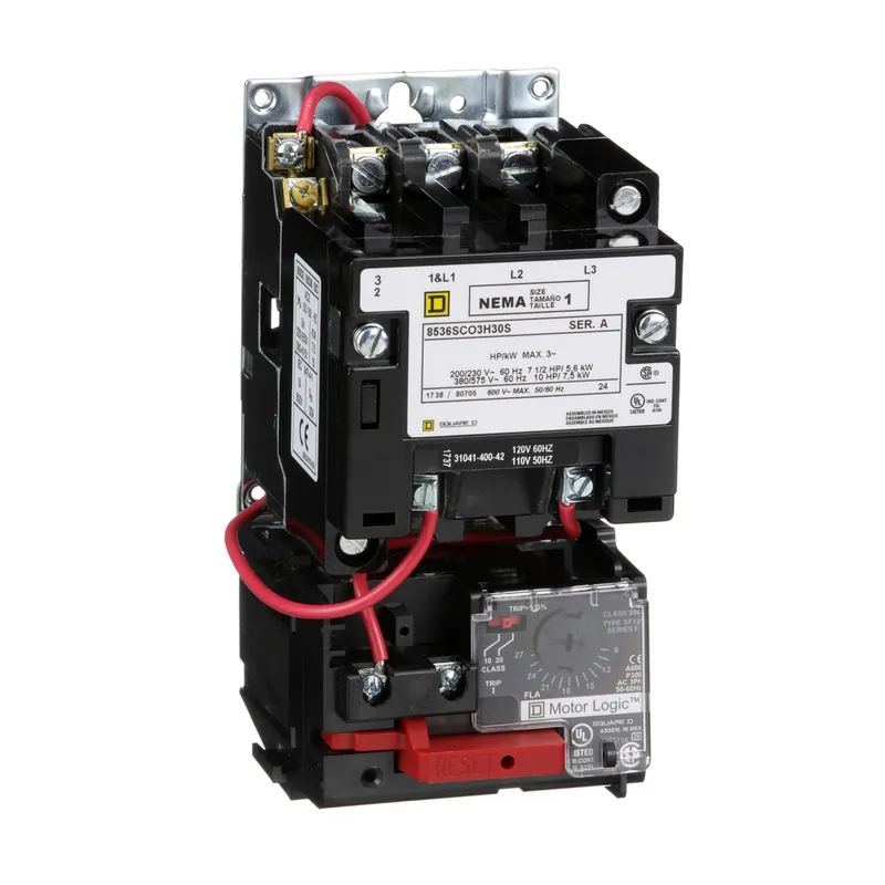 Square D 8536SCO3V06H30 440/480 VAC 27 Amp 10 Hp 3-Pole Open Type Full Voltage Non-Reversing Magnetic Starter