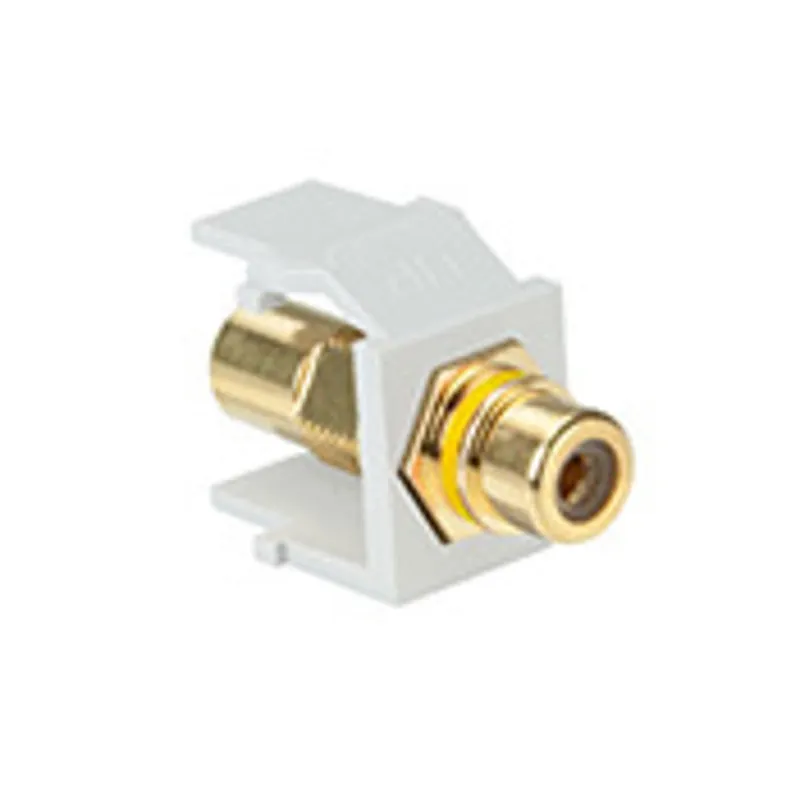 Leviton 40830-BWY QuickPort RCA Connector, Gold-Plated with Yellow Stripe, White