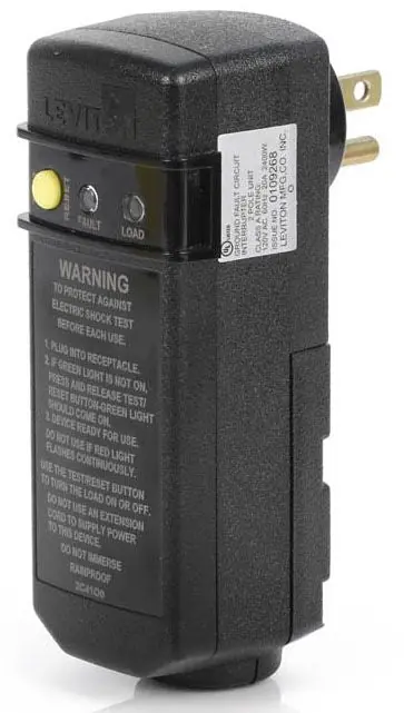 Leviton GSRA1 GFCI Plug-In Self-Test 120 VAC 15A SJTW Cord NEMA 5-15P