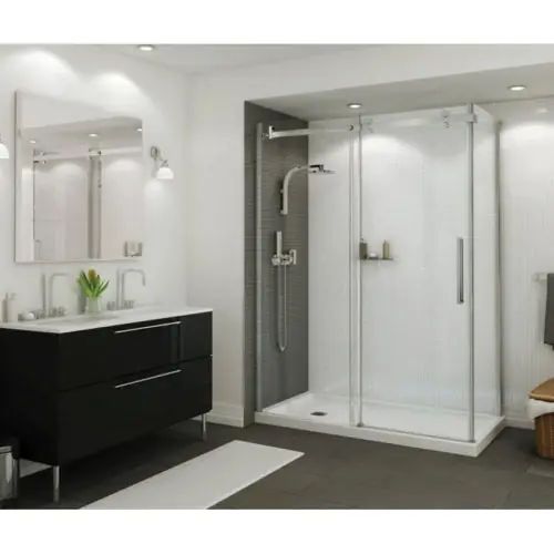 MAAX 420005-502-001-100 B3Square 60 Inch x 32 Inch x 4 Inch Acrylic Corner Left Shower Base, Left Drain, White