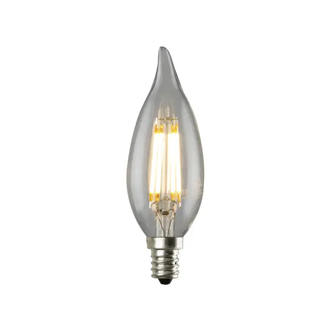 Luminance L7589 CA12 Filament LED Flame Shaped Light Bulb E12 Candelabra Brass Base Clear 3.5W