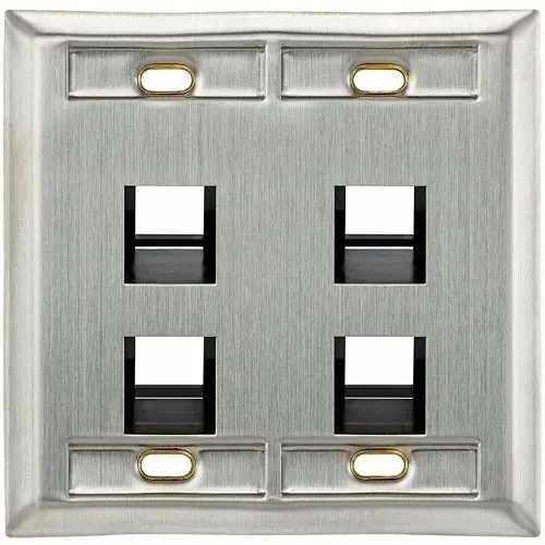 Leviton 43081-2L4 Angled Stainless Steel QUICKPORT Wallplate Dual-Gang 4-Port with ID Windows