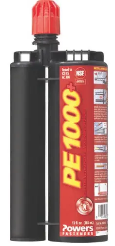 Powers Fasteners 0500SDPWR 13Oz Pe1000 Plus Sbs Cartridge Epoxy Adhesive For Code Approved Anchoring And Doweling With Nozzle Vdot List 29