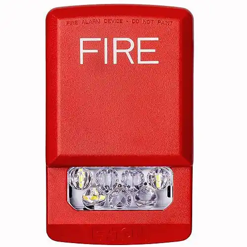 Eaton ELSTR Wheelock Eluxa LED Strobe, Wall, FIRE Lettering, Clear Lens, 24V, 15/30/75/110/135/185 cd, Red