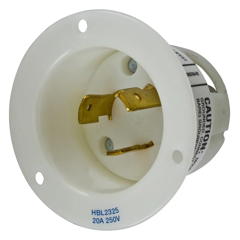 Hubbell HBL2325 20 Amp 250 Volt 2-Pole 3-Wire NEMA L6-20P White Locking Flanged Inlet