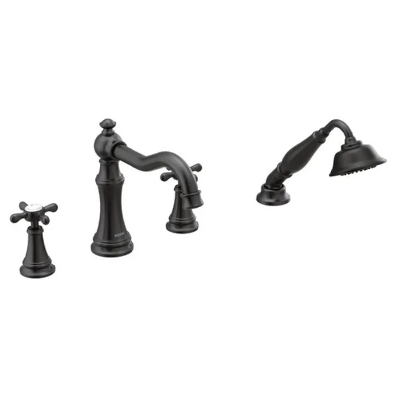 Moen TS21102BL Weymouth Two Handle Roman Tub Faucet With Handshower In Matte Black