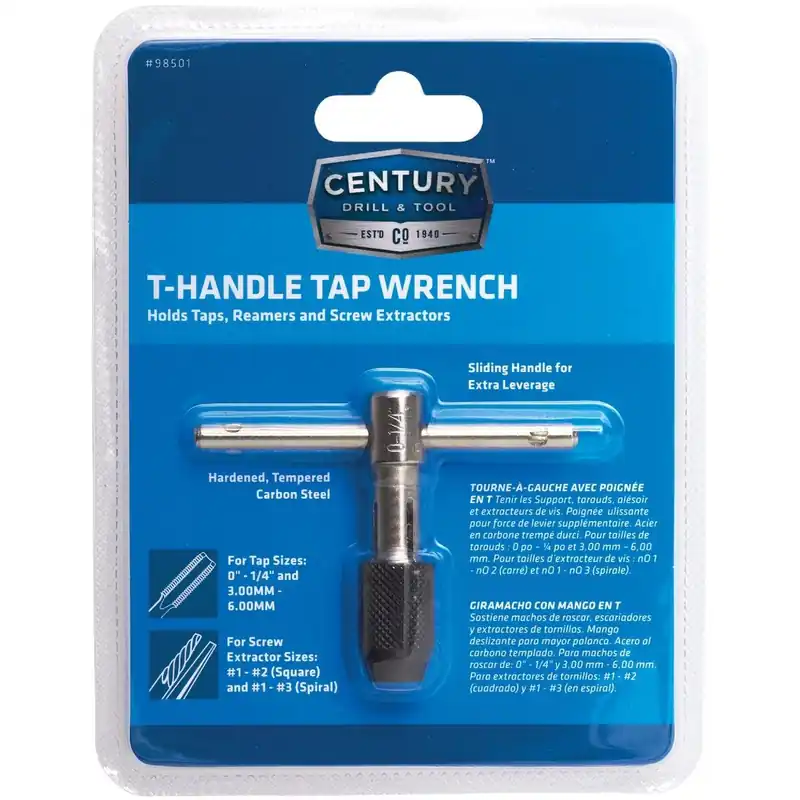 Century Drill Tool 98501 0 In. to 1/4 In. Tap Wrench T-Handle